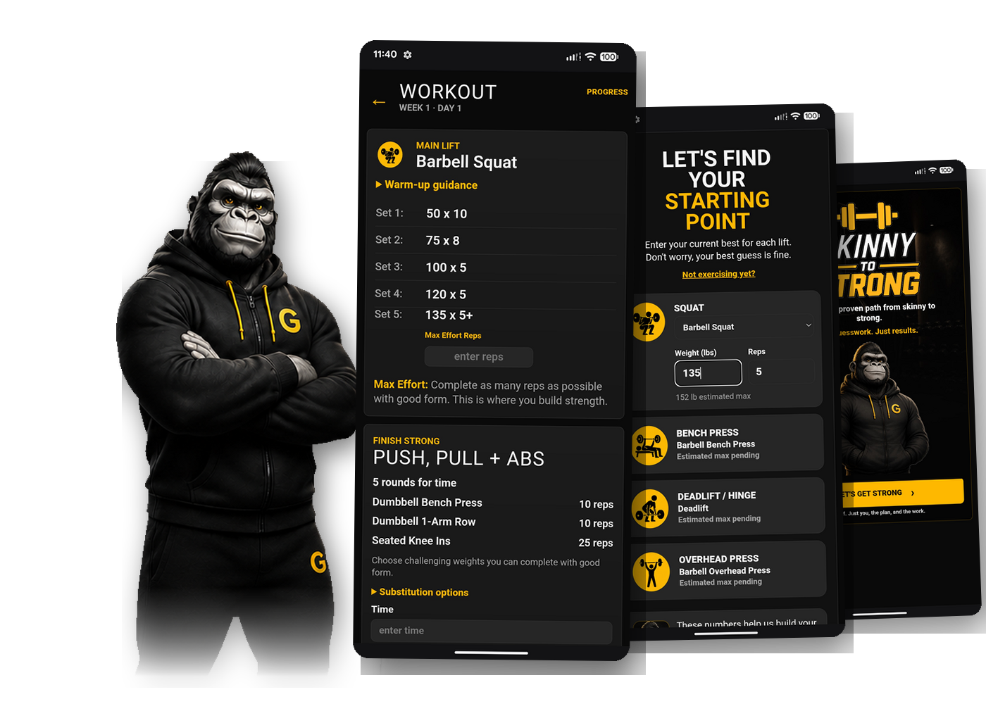 Skinny to Strong coach and product screens
